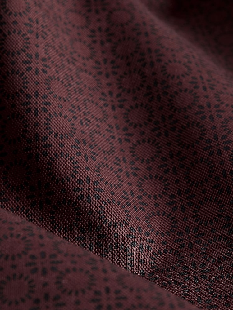 Burgundy Red Geometric Regular Fit Easy Iron Button Down Oxford Shirt - Image 9 of 9
