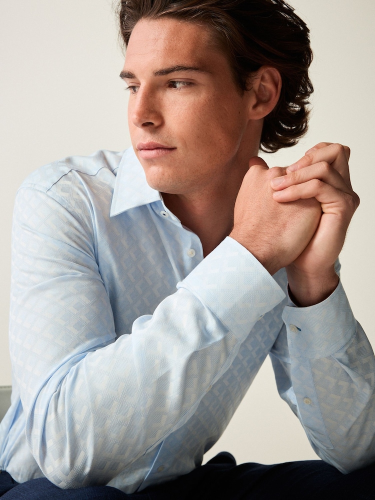 Light Blue Diamond Jacquard - Обычный крой - 100% Cotton Trimmed Formal Shirt - Изображение 1 из 10 Light Blue Diamond Jacquard - Обычный крой - 100% Cotton Trimmed Formal Shirt - Изображение 1 из 10