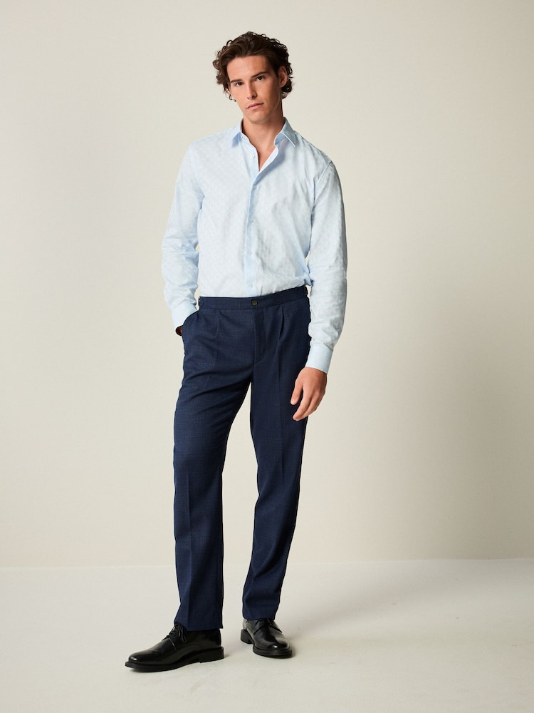 Light Blue Diamond Jacquard - Обычный крой - 100% Cotton Trimmed Formal Shirt - Изображение 2 из 10 Light Blue Diamond Jacquard - Обычный крой - 100% Cotton Trimmed Formal Shirt - Изображение 2 из 10