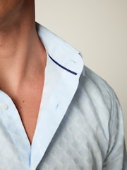 Light Blue Diamond Jacquard Regular Fit 100% Cotton Trimmed Formal Shirt - Image 4 of 10