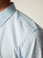 Light Blue Diamond Jacquard Regular Fit 100% Cotton Trimmed Formal Shirt - Image 6 of 10