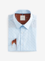 Light Blue Diamond Jacquard Regular Fit 100% Cotton Trimmed Formal Shirt - Image 8 of 10
