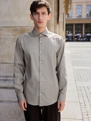 Neutral Brown Regular Fit Brushed Flannel 100% Cotton Shirt - Image 1 of 7