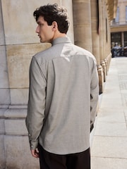 Neutral Brown Regular Fit Brushed Flannel 100% Cotton Shirt - Image 3 of 7