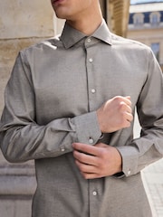 Neutral Brown Regular Fit Brushed Flannel 100% Cotton Shirt - Image 4 of 7