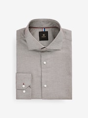 Neutral Brown Regular Fit Brushed Flannel 100% Cotton Shirt - Image 5 of 7