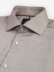 Neutral Brown Regular Fit Brushed Flannel 100% Cotton Shirt - Image 6 of 7