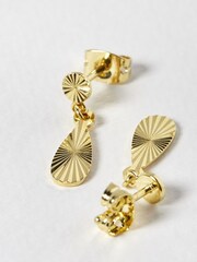 Oliver Bonas Gold Plated Antoinette Stud and Teardrop Drop Earrings - Image 5 of 6