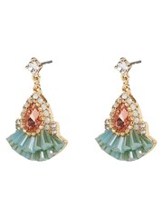 Oliver Bonas Green Jovie Aqua Fan Bead Drop Earrings - Image 1 of 6