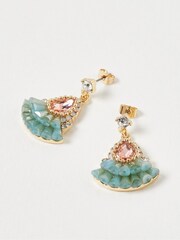 Oliver Bonas Green Jovie Aqua Fan Bead Drop Earrings - Image 2 of 6