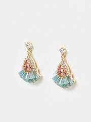 Oliver Bonas Green Jovie Aqua Fan Bead Drop Earrings - Image 3 of 6