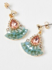 Oliver Bonas Green Jovie Aqua Fan Bead Drop Earrings - Image 4 of 6