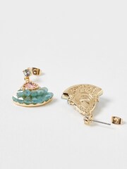 Oliver Bonas Green Jovie Aqua Fan Bead Drop Earrings - Image 5 of 6