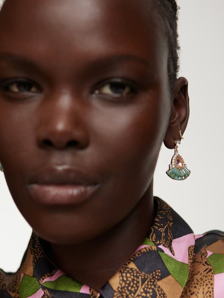 Oliver Bonas Green Jovie Aqua Fan Bead Drop Earrings - Image 6 of 6