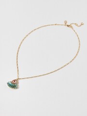 Oliver Bonas Green Jovie Aqua Fan Beads Drop Pendant Necklace - Image 1 of 6