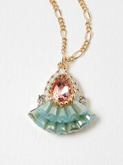 Oliver Bonas Green Jovie Aqua Fan Beads Drop Pendant Necklace - Image 4 of 6