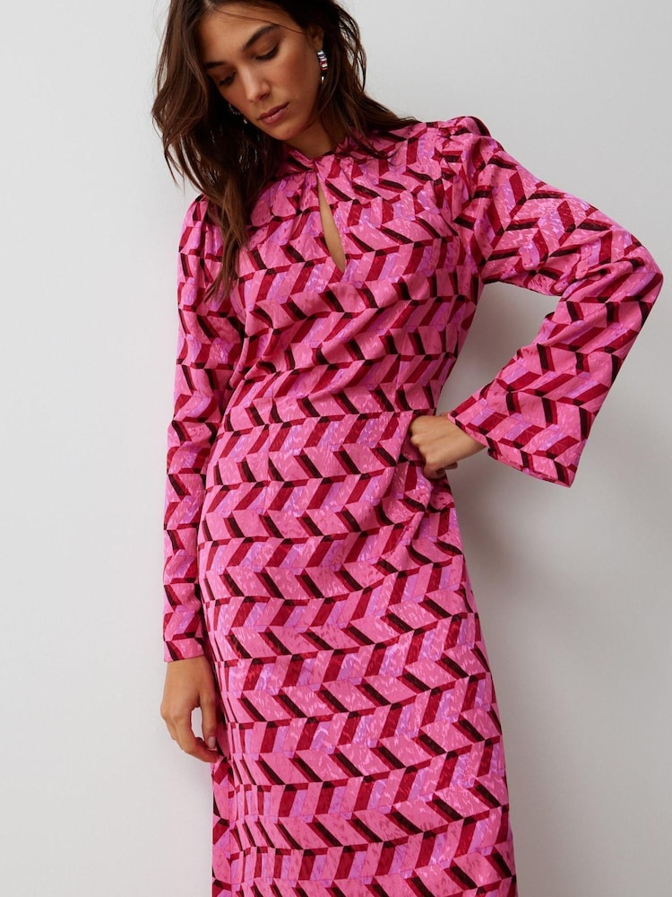Oliver Bonas Pink Geometric Knot Front Midi Dress - Image 2 of 8 Oliver Bonas Pink Geometric Knot Front Midi Dress - Image 2 of 8