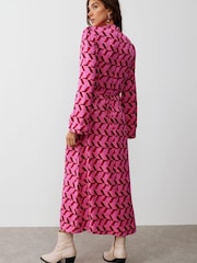 Oliver Bonas Pink Geometric Knot Front Midi Dress - Image 3 of 8