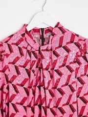 Oliver Bonas Pink Geometric Knot Front Midi Dress - Image 6 of 8