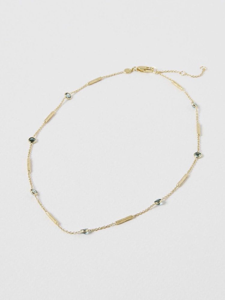 Oliver Bonas Green Katelyn Tourmaline & Bar Gold Plated Chain Necklace - Image 2 of 5