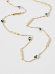 Oliver Bonas Green Katelyn Tourmaline & Bar Gold Plated Chain Necklace - Image 3 of 5