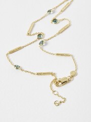 Oliver Bonas Green Katelyn Tourmaline & Bar Gold Plated Chain Necklace - Image 4 of 5