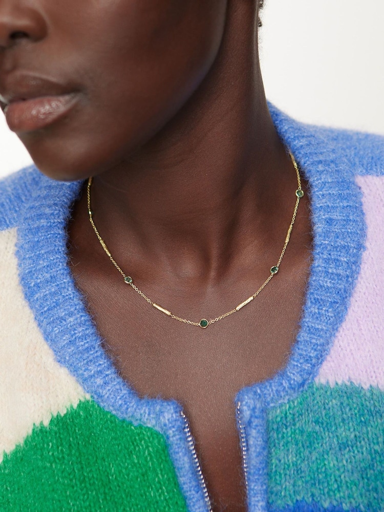 Oliver Bonas Green Katelyn Tourmaline & Bar Gold Plated Chain Necklace - Image 5 of 5