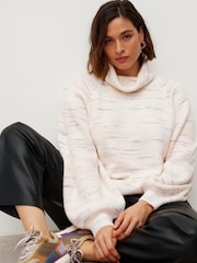 Oliver Bonas Cream Nepped Roll Neck Knitted Jumper - Image 1 of 8