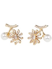 Oliver Bonas Gold Tone Celeste Faux Pearl & Baguette Stone Stud Earrings - Image 1 of 6