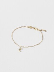 Oliver Bonas Gold Plated/Green Adinia Crescent Moon Chain Bracelet - Image 1 of 6