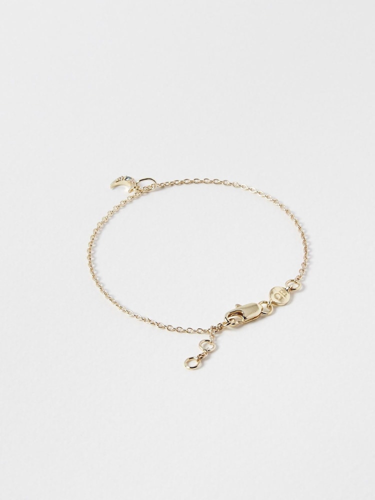Oliver Bonas Gold Plated/Green Adinia Crescent Moon Chain Bracelet - Image 2 of 6