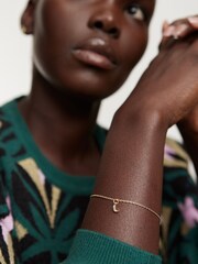 Oliver Bonas Gold Plated/Green Adinia Crescent Moon Chain Bracelet - Image 5 of 6