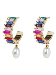 Oliver Bonas Multi Tiffany Rainbow Stone and Faux Fur Pearl Drop Hoop Earrings - Image 1 of 6