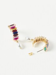Oliver Bonas Multi Tiffany Rainbow Stone and Faux Fur Pearl Drop Hoop Earrings - Image 4 of 6
