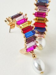 Oliver Bonas Multi Tiffany Rainbow Stone and Faux Fur Pearl Drop Hoop Earrings - Image 5 of 6