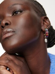 Oliver Bonas Multi Tiffany Rainbow Stone and Faux Fur Pearl Drop Hoop Earrings - Image 6 of 6