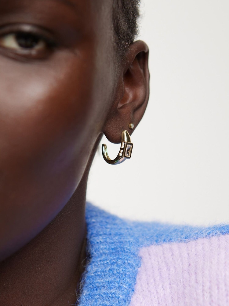 Oliver Bonas Gold Tone Gabriella Glass Stone Hoop Earrings - Image 6 of 6 Oliver Bonas Gold Tone Gabriella Glass Stone Hoop Earrings - Image 6 of 6