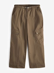 Khaki Green Utility Belted Wide Leg 100% Cotton Cargo Trousers - Image 5 of 6