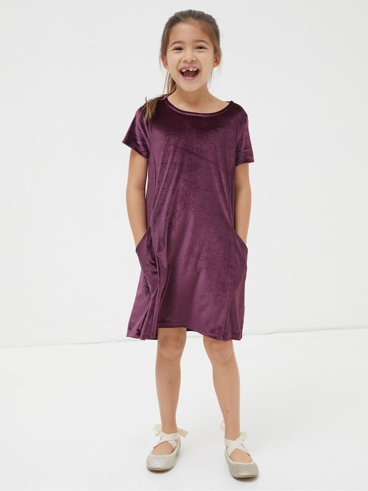 FatFace Purple Simone Velvet Dress - Image 1 of 4