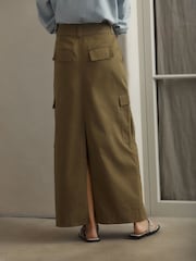 Khaki Green Utility Midi 100% Cotton Skirt - Image 3 of 6