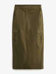 Khaki Green Utility Midi 100% Cotton Skirt - Image 5 of 6