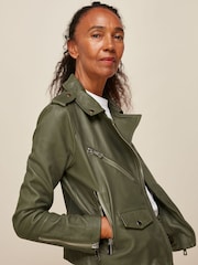 Whistles Green Agnes Pocket Leather Jacket - Image 1 of 4