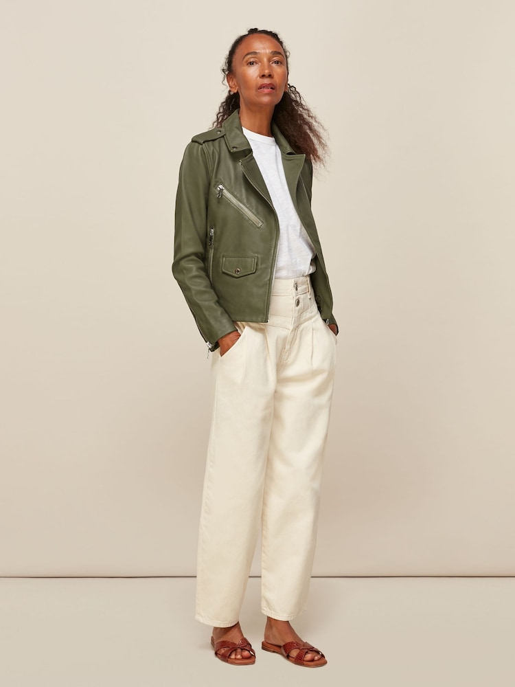 Whistles Green Agnes Pocket Leather Jacket - Image 2 of 4