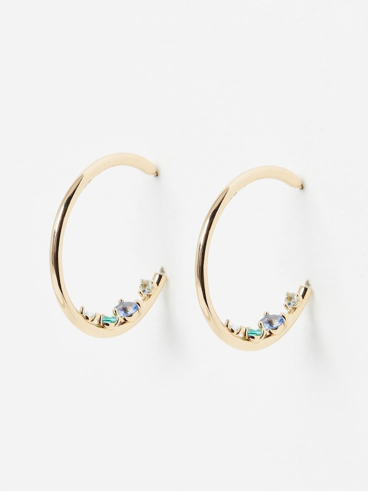 Oliver Bonas Gold Tone Felicity Stone Slim Hoop Earrings - Image 1 of 1 Oliver Bonas Gold Tone Felicity Stone Slim Hoop Earrings - Image 1 of 1