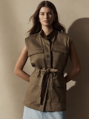 Khaki Green Utility Sleeveless 100% Cotton Jacket - Image 2 of 6