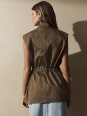 Khaki Green Utility Sleeveless 100% Cotton Jacket - Image 3 of 6