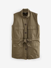Khaki Green Utility Sleeveless 100% Cotton Jacket - Image 5 of 6