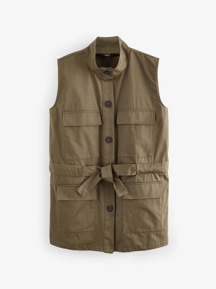 Buy Khaki Green Utility Sleeveless 100% Cotton Jacket from Next Poland