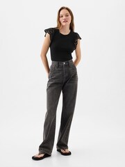 Schwarz - Gap Weiches Strick-Top mit Ösen und Flatterärmeln - Bild 1 von 7