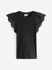 Schwarz - Gap Weiches Strick-Top mit Ösen und Flatterärmeln - Bild 3 von 7